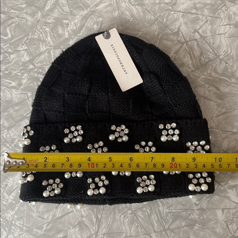 Maeve Black Beanie with Pearl and Crystal Embellishments - Picture 2 of 2